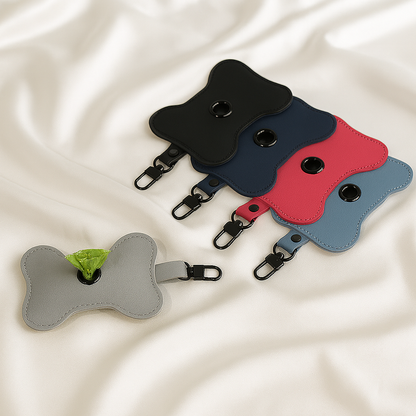 Bone shaped leather dog poop bag holder