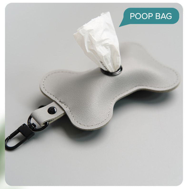 Bone shaped leather dog poop bag holder
